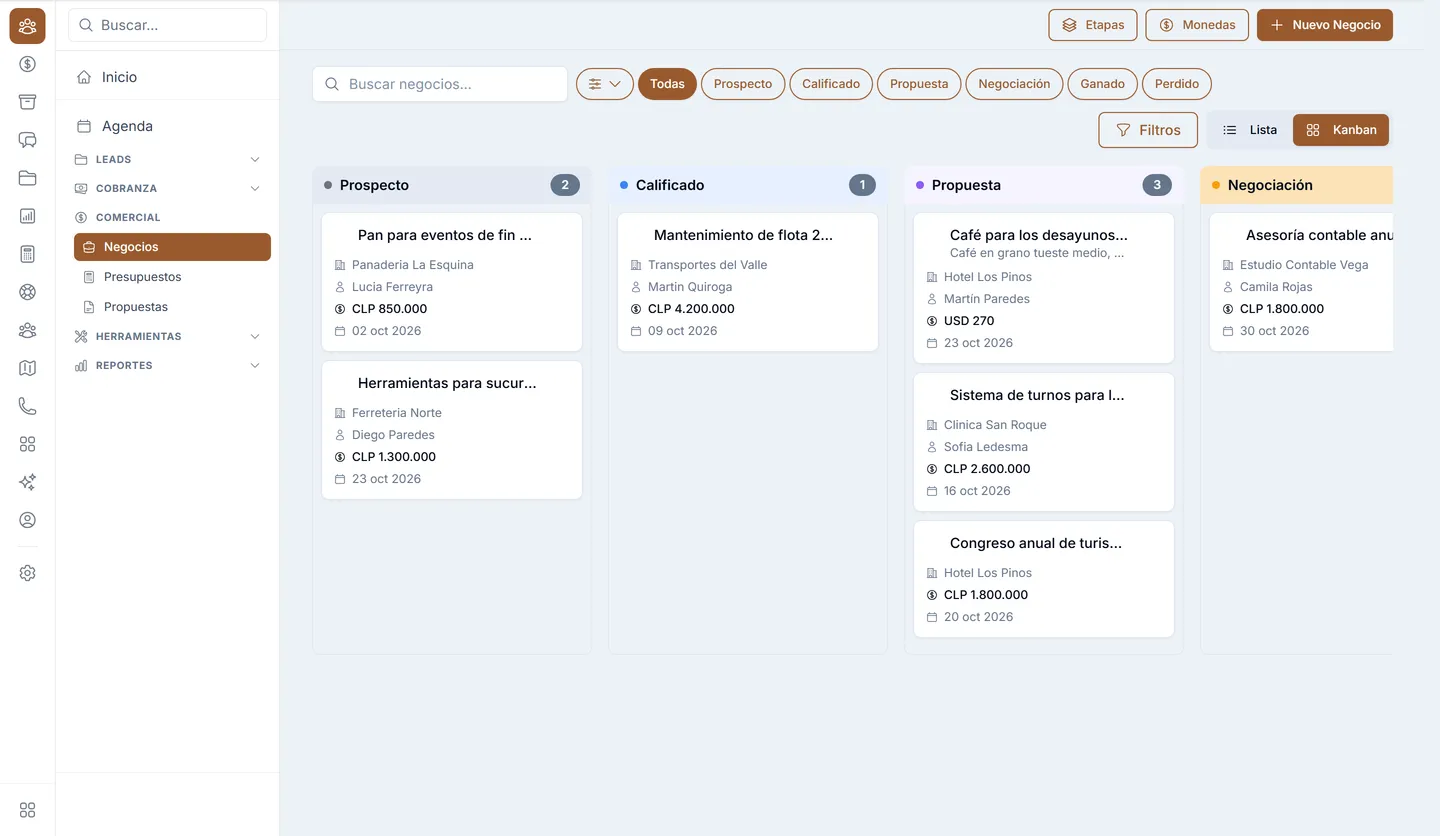 Pantalla de CRM y ventas